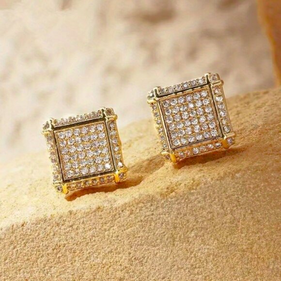 18K Gold Womens 2ct Square Diamond Stud Earrings Ladies New 18 K Silver Jewelry - Picture 1 of 5